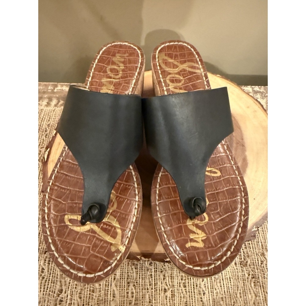 Sam Edelman Roy 3D Black Leather Thong High Cork Wedge Platform Sandal 6.5 New